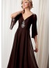 Elbow Sleeves Beaded Chocolate Chiffon Mother Dress